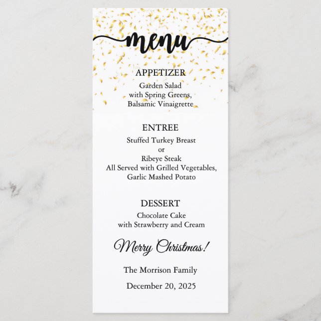 Carte de menu, Menu de Noël, Dîner, Déjeuner (Devant)