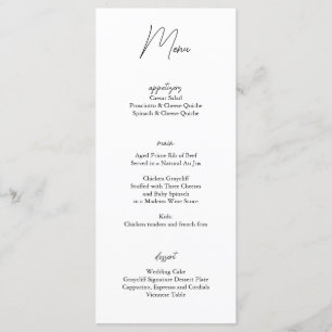 Carte de menu minimaliste Mariage noir blanc