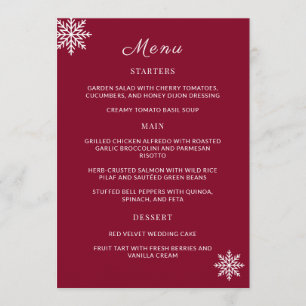 Carte de menu minimaliste Mariage rouge Bourgogne