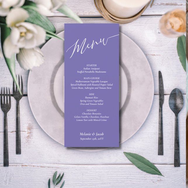 Carte de menu minimaliste Mariage violet (Créateur téléchargé)