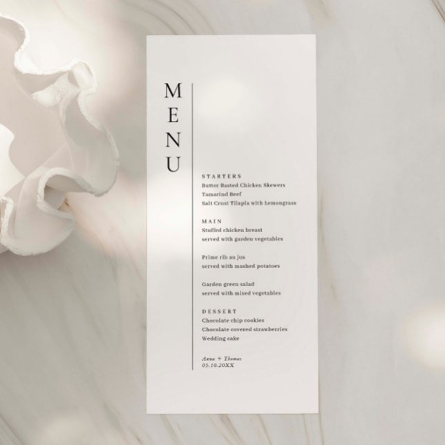 Carte de menu minimaliste simple Mariage (Créateur téléchargé)