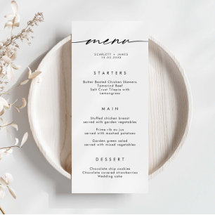 Carte de menu minimaliste simple Mariage