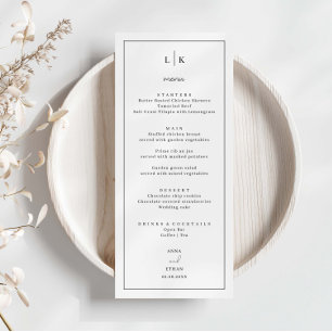 Carte de menu minimaliste simple Mariage