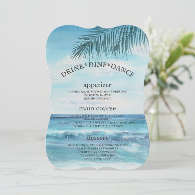 Carte de menu moderne Blue Ocean Beach Wedding Tab (Debout devant)