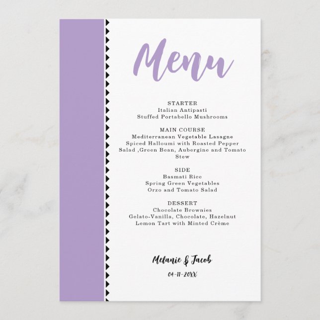 Carte de menu moderne Lavender Purple Flat (Devant)