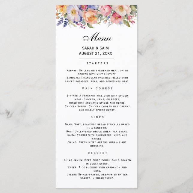 Carte de menu moderne rose floral islamique musulm (Devant)