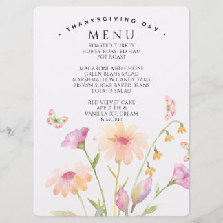 carte de menu modifiable à fleurs aquarelle