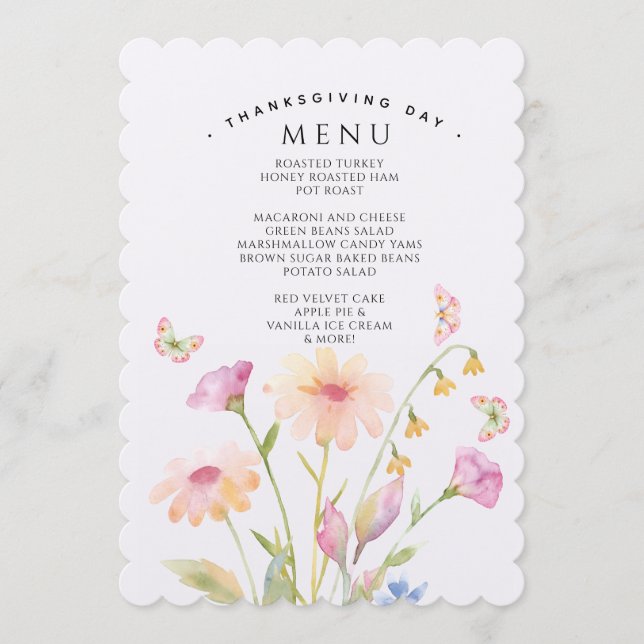 carte de menu modifiable à fleurs aquarelle  (Devant)