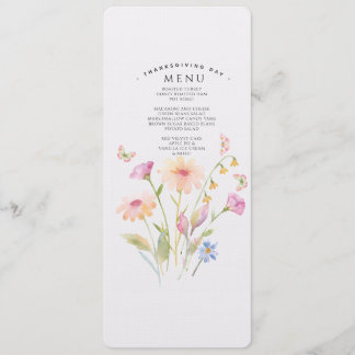 carte de menu modifiable à fleurs aquarelle