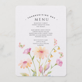 carte de menu modifiable à fleurs aquarelle 