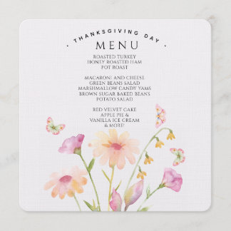 carte de menu modifiable à fleurs aquarelle