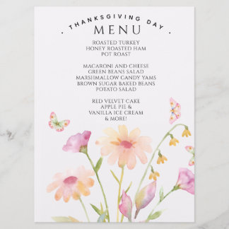 carte de menu modifiable à fleurs aquarelle