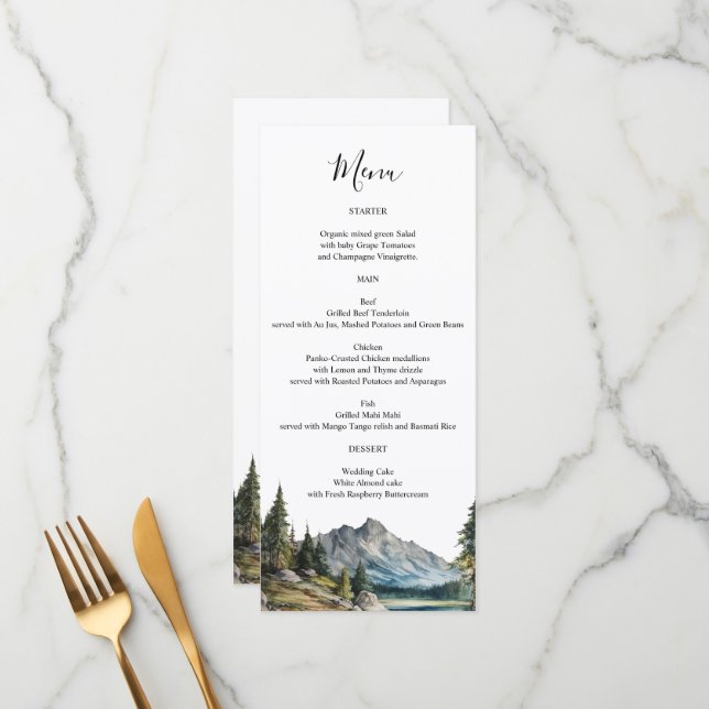 Carte de menu Mountain Lake Nom personnalisé sur l (Devant/Arrière en situation)