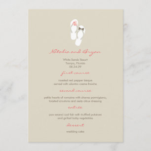 Carte de menu Mr & Mrs Pink Flip Flops Beach Weddi