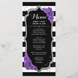 Carte de menu noir violet blanc argent
