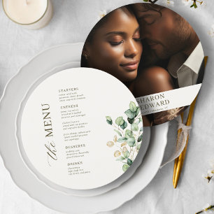 Carte de menu photo Mariage ronde Eucalyptus Green