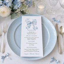 Carte de Menu Plat Coquette Élégant Bleu Poussiére