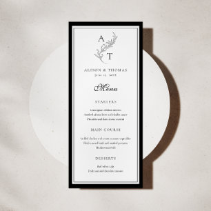 Carte de menu plat Mariage Monogramme Feuille clas