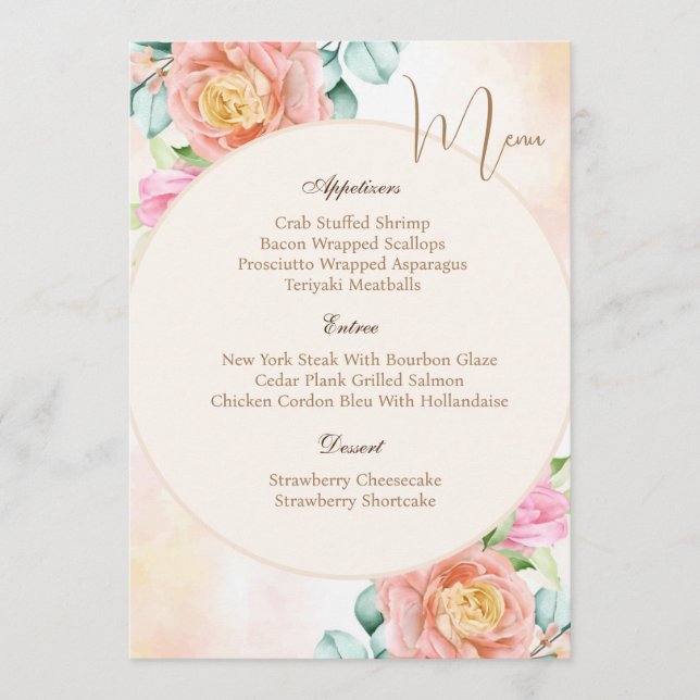 Carte de menu plat pour toutes occasions (Devant)