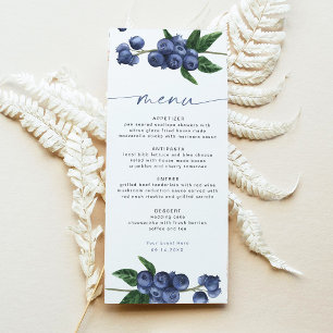 Carte de menu pour Baby Shower à thème Myrtille