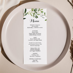 Carte de menu pour dîner Feuille vert tropical
