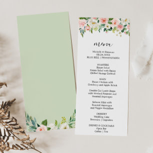 Carte de menu pour dîner vert et floral élégant