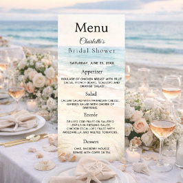 Carte de menu pour une fête de douche de mariée su