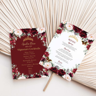 Carte de menu QUINCEAÑERA Burgundy Blush Floral Go