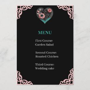 Carte de Menu Réception de Mariage Cœur Quillé