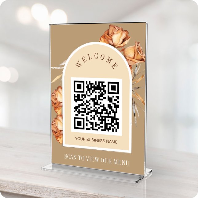 Carte de menu Retro Arch Rose QR Code ScanToView (Retro Arch Rose QR Code ScanToView Menu Card)