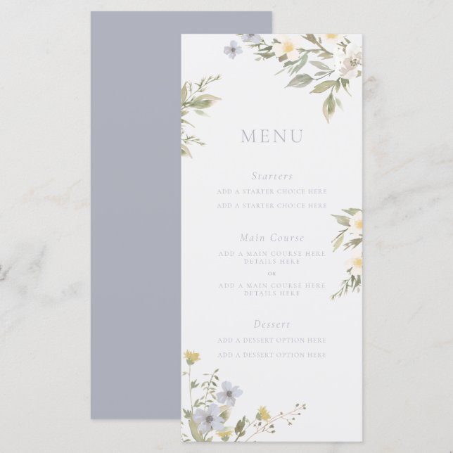 Carte de menu Romance fleur sauvage (Devant / Derrière)