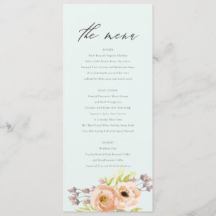 CARTE DE MENU ROMANTIQUE, PURPLE, FLORAL BLEU