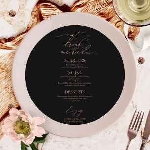 Carte de menu ronde 'Mangez, buvez et soyez mariés