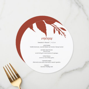 Carte de menu ronde orange brûlé pour feuillage d'