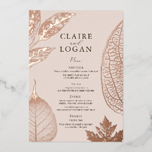 Carte de menu rose Feuille rose beige Mariage