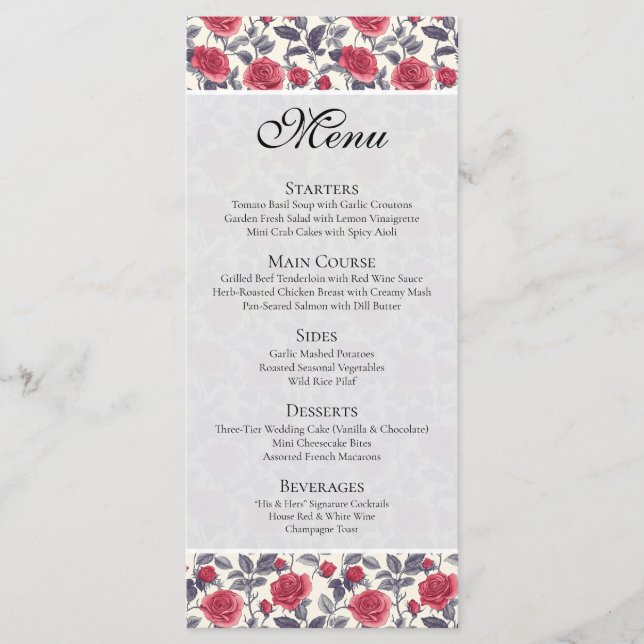 Carte de menu Rose Mignonne (Devant)