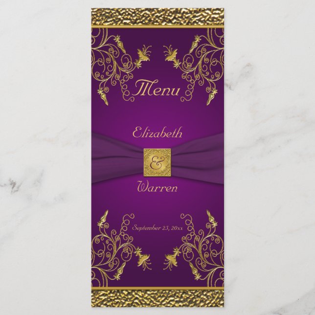Carte de menu Royal Purple and Gold Floral (Devant)