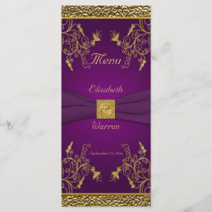 Carte de menu Royal Purple and Gold Floral