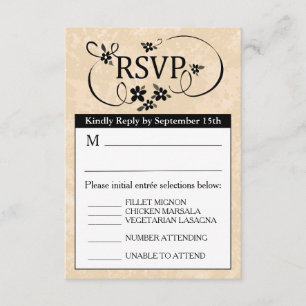 Carte de menu RSVP 3,5x5 - Flore blanche et noire