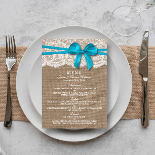 Carte de menu Rustic Blue Bow Mariage Collection