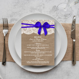 Carte de menu Rustic Blue Bow Mariage Collection