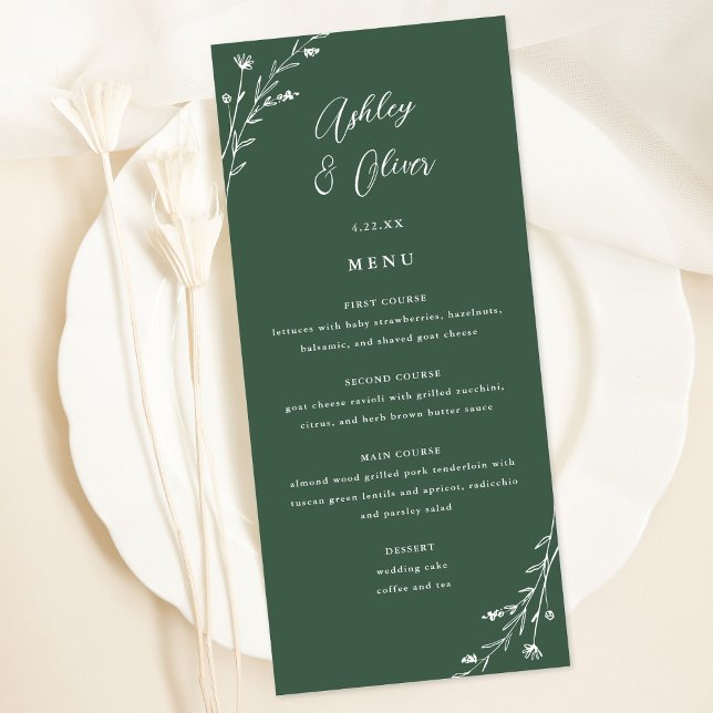 Carte de menu Rustic Dark Green Botanical Mariage (Créateur téléchargé)