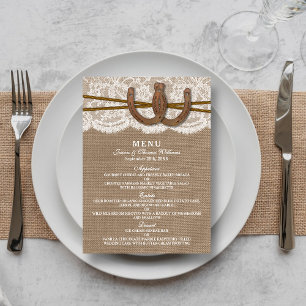 Carte de menu Rustic Horseshoe Mariage Collection