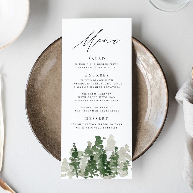Carte de menu Rustic Pine Forest Mariage (Créateur téléchargé)