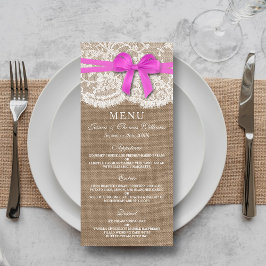 Carte de menu Rustic Pink Bow Mariage Collection