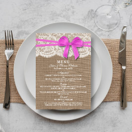 Carte de menu Rustic Pink Bow Mariage Collection