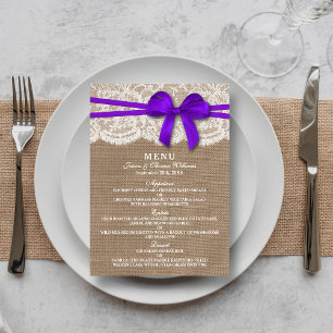 Carte de menu Rustic Purple Bow Mariage Collection