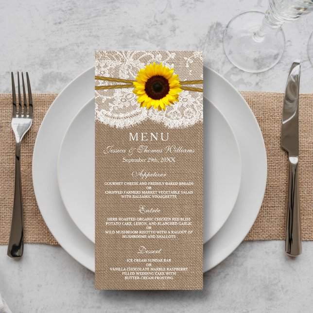 Carte de menu Rustic Sunflower Mariage Collection (Créateur téléchargé)