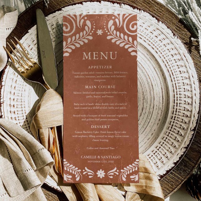 Carte de menu Rustic Terracotta Mexico (Terracotta Talavera Wedding Menu Card)