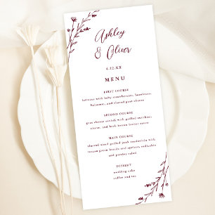 Carte de menu Rustic White & Burgundy Floral Maria